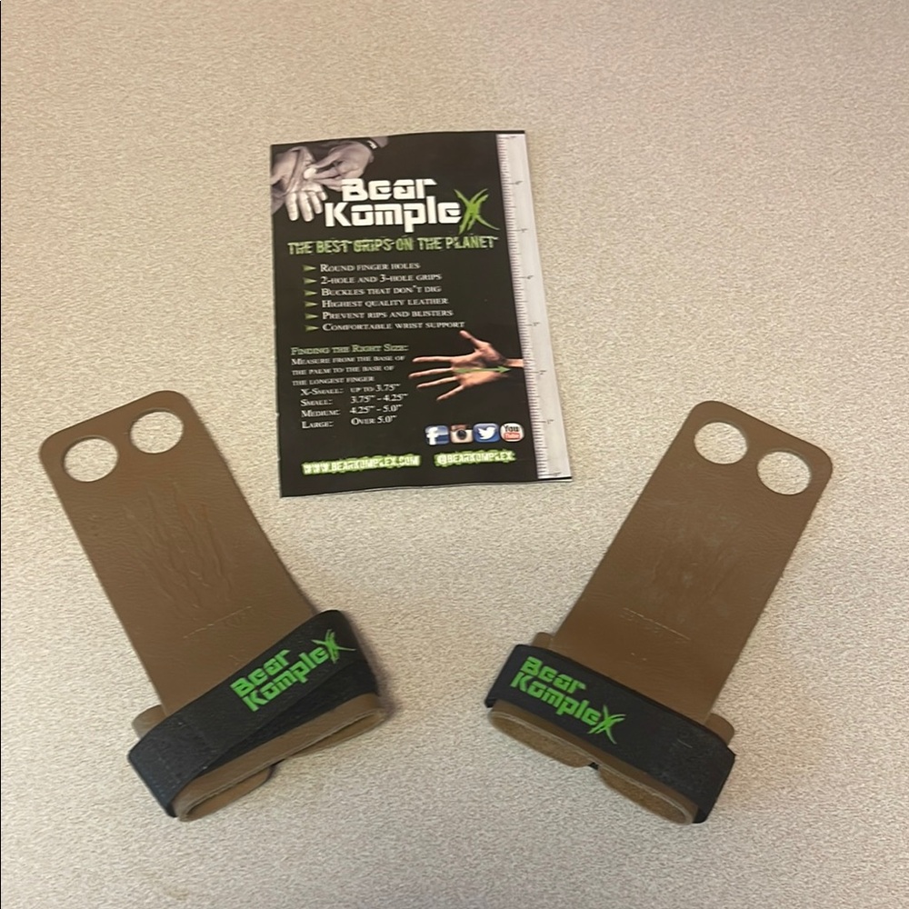 Bear KompleX Brown Leather Gym CrossFit Hand Grips Unisex Size Medium